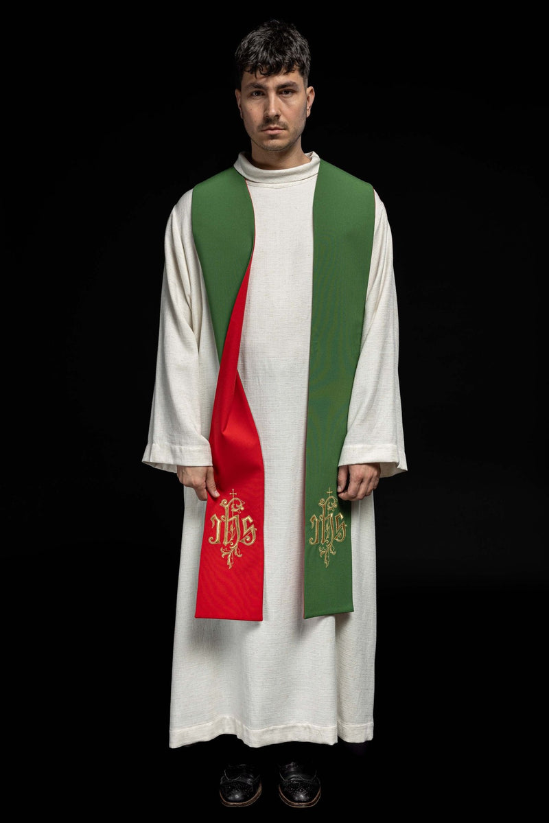 Stuła dwustronna haftowana IHS, zielono- czerwona (31H) - EUCHARYSTYCZNE