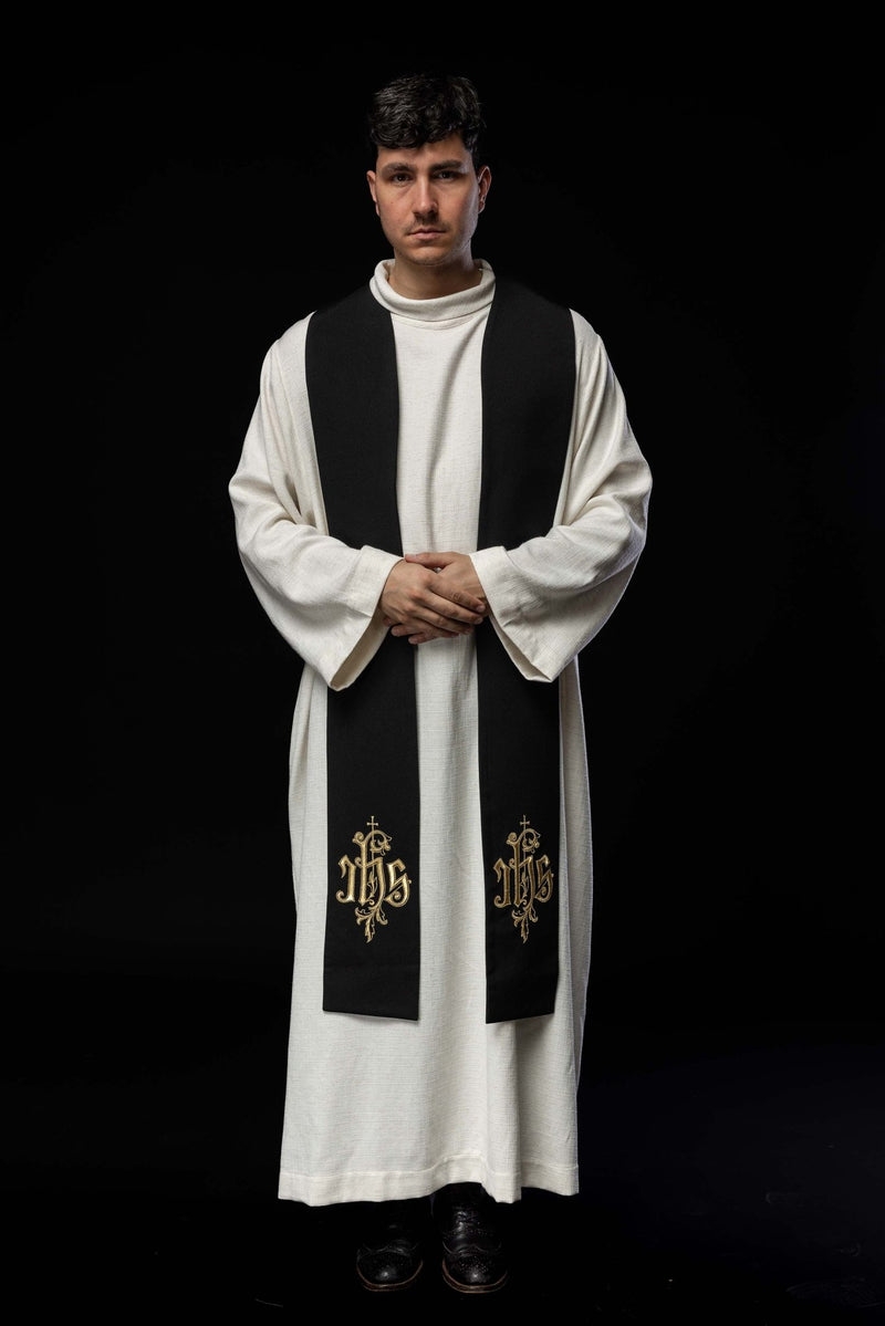 Stuła haftowana czarna IHS (41H) - EUCHARYSTYCZNE