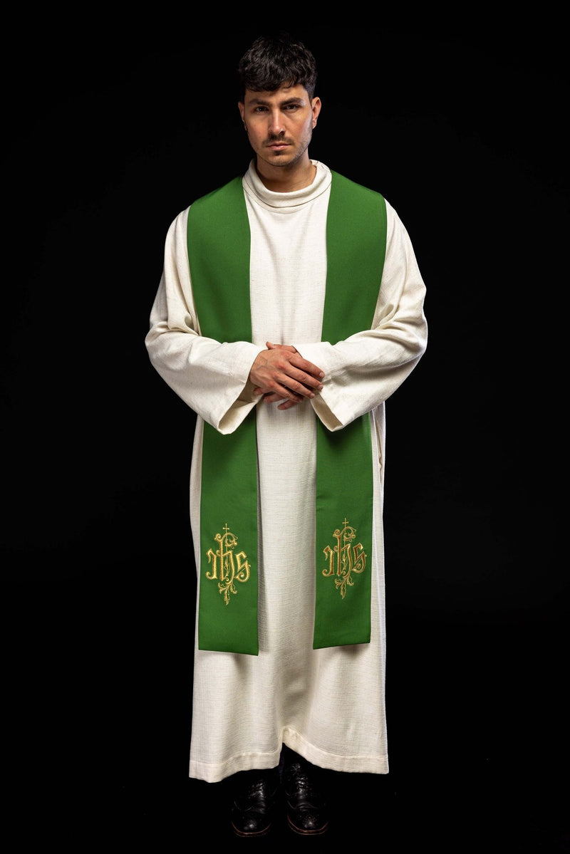 Stuła haftowana zielona IHS (43H) - EUCHARYSTYCZNE