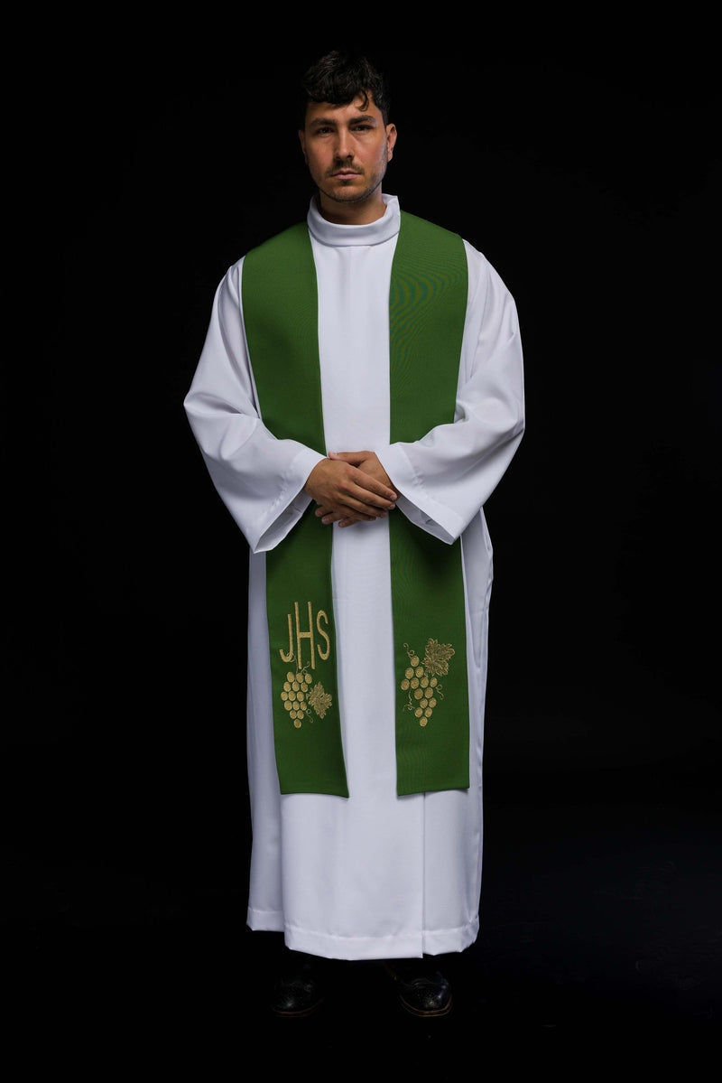 Stuła haftowana zielona IHS (47H) - EUCHARYSTYCZNE