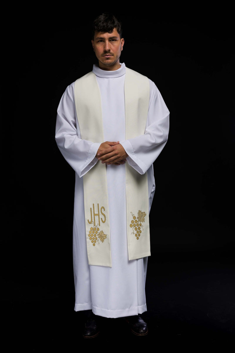 Stuła haftowana ecru IHS (48H) - EUCHARYSTYCZNE