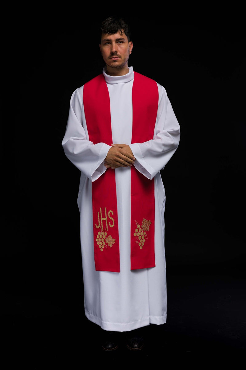 Stuła haftowana czerwona IHS (49H) - EUCHARYSTYCZNE