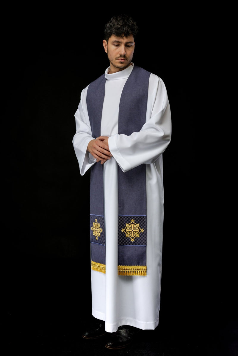 Stuła kapłańska haftowana aksamit, fioletowa (52H) - EUCHARYSTYCZNE