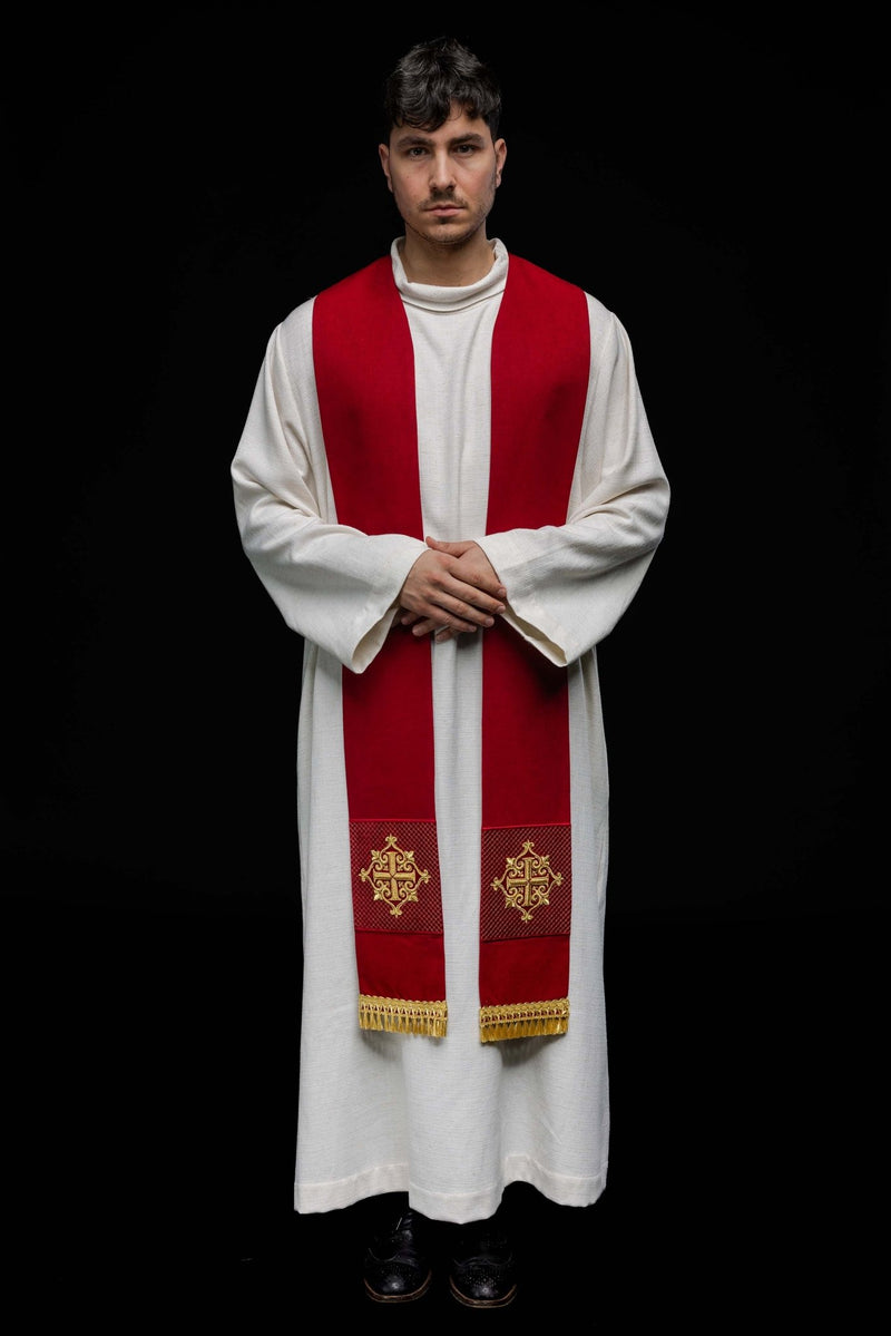 Stuła kapłańska haftowana aksamit, czerwona (53H) - EUCHARYSTYCZNE