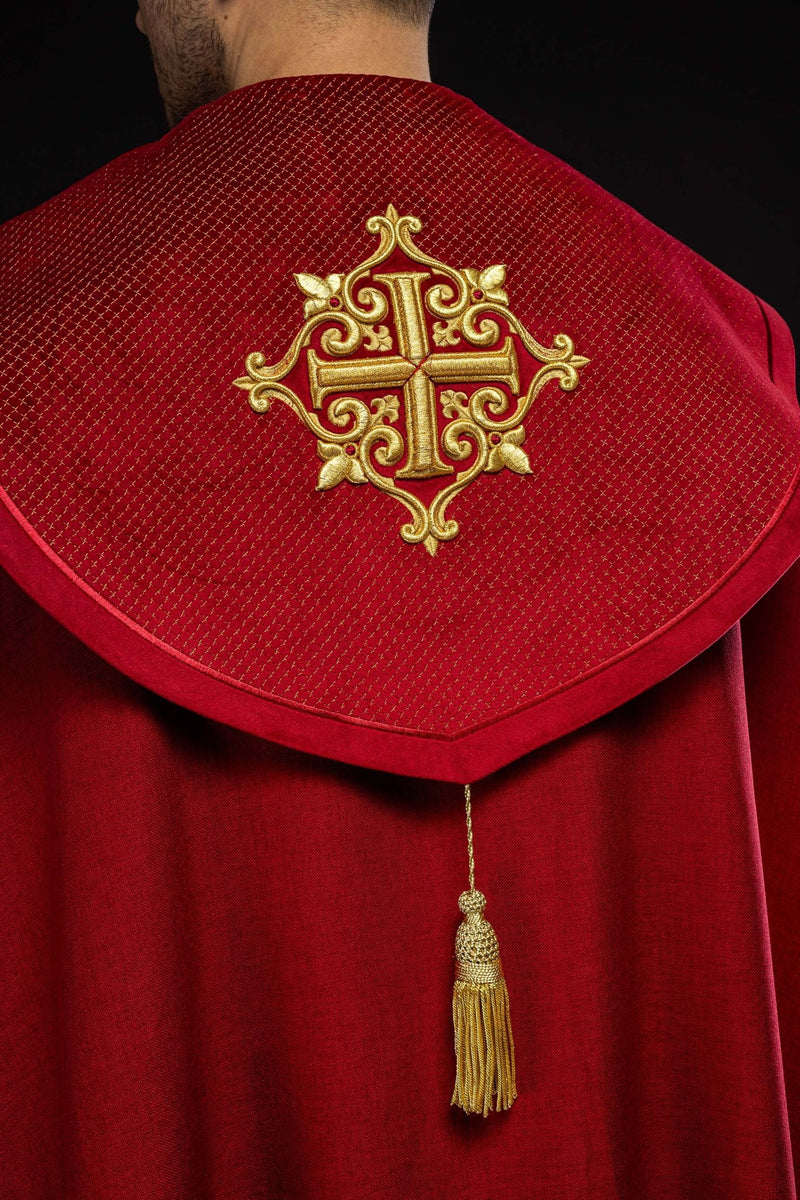 Kapa liturgiczna czerwona, haftowana, aksamitny czerwony pas (32H) - zdjęcie 4