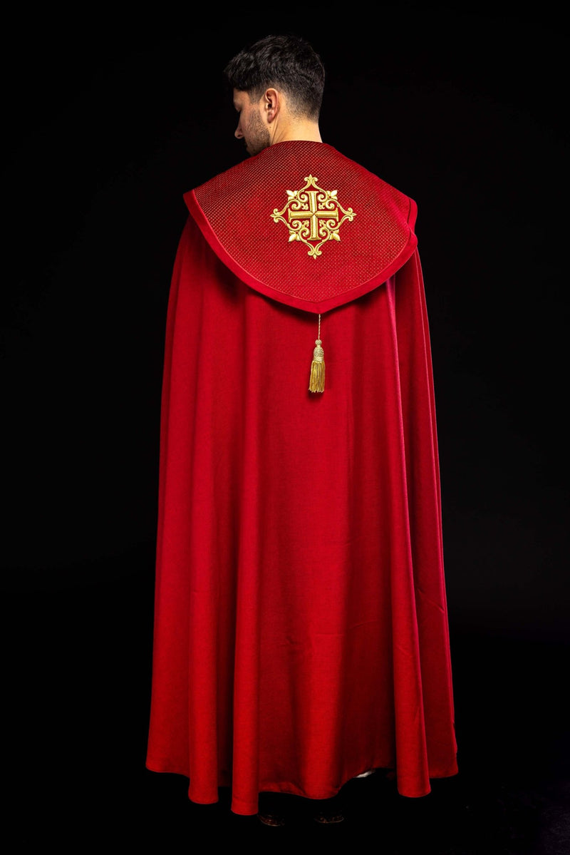 Kapa liturgiczna czerwona, haftowana, aksamitny czerwony pas (32H) - zdjęcie 5