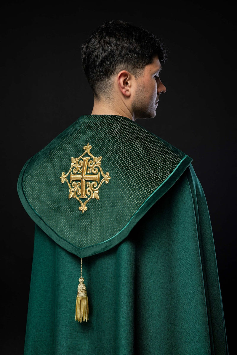 Kapa liturgiczna zielona, haftowana, aksamitny zielony pas (33H) - zdjęcie 4