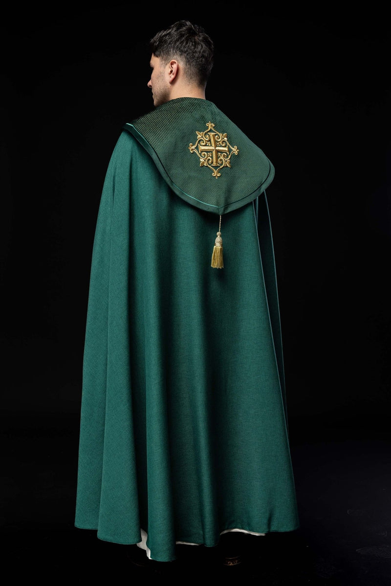 Kapa liturgiczna zielona, haftowana, aksamitny zielony pas (33H) - zdjęcie 5