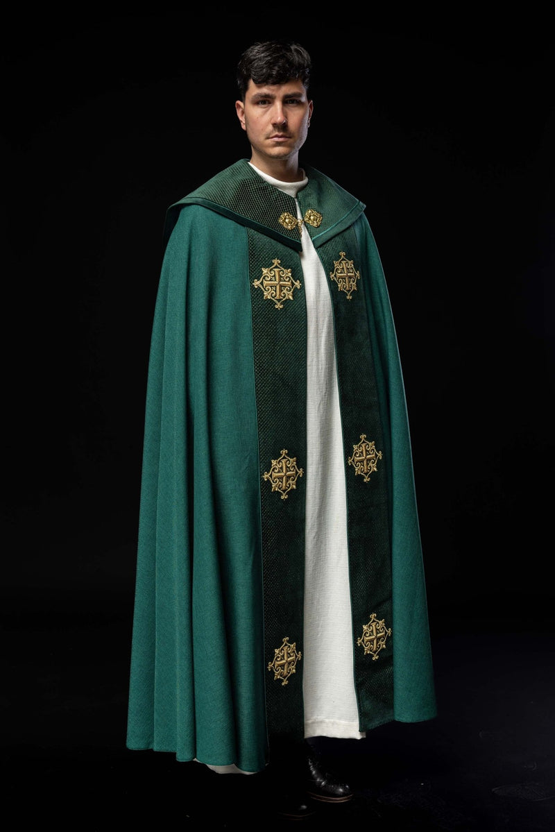 Kapa liturgiczna zielona, haftowana, aksamitny zielony pas (33H) - zdjęcie 6