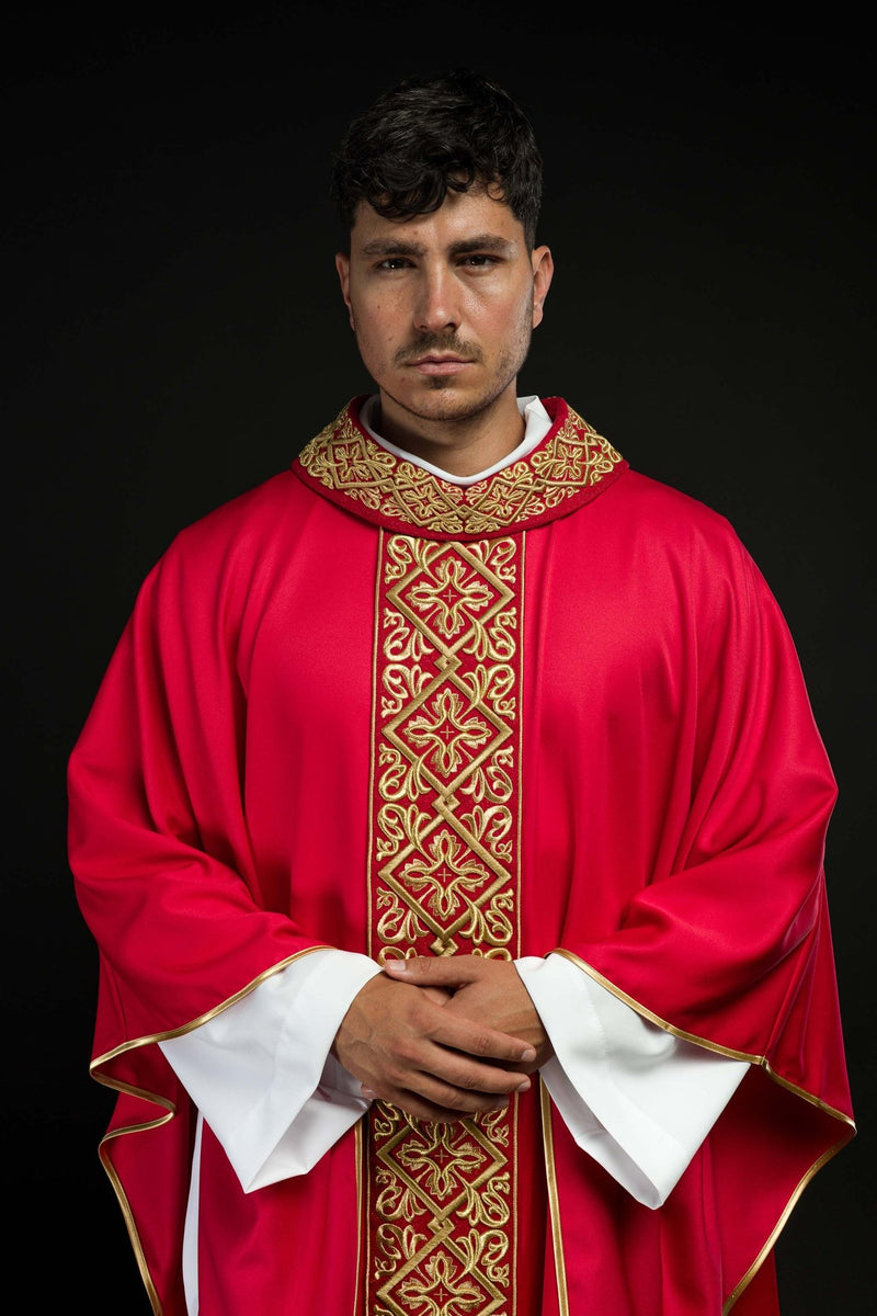 Ornat haftowany czerwony, krzyże (H201) - ORNATY NA WIELKI POST