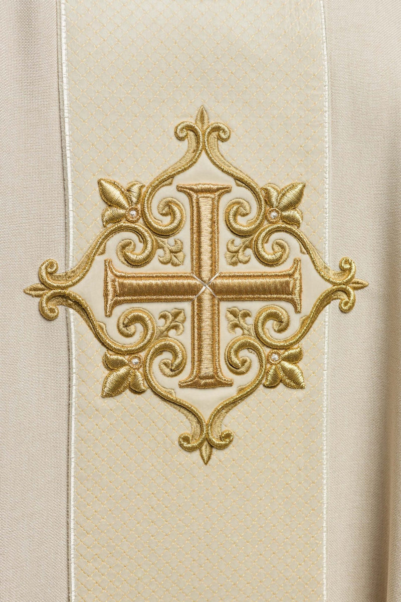 Ornat haftowany ecru, aksamit, symbol krzyża (H208) - zdjęcie 4