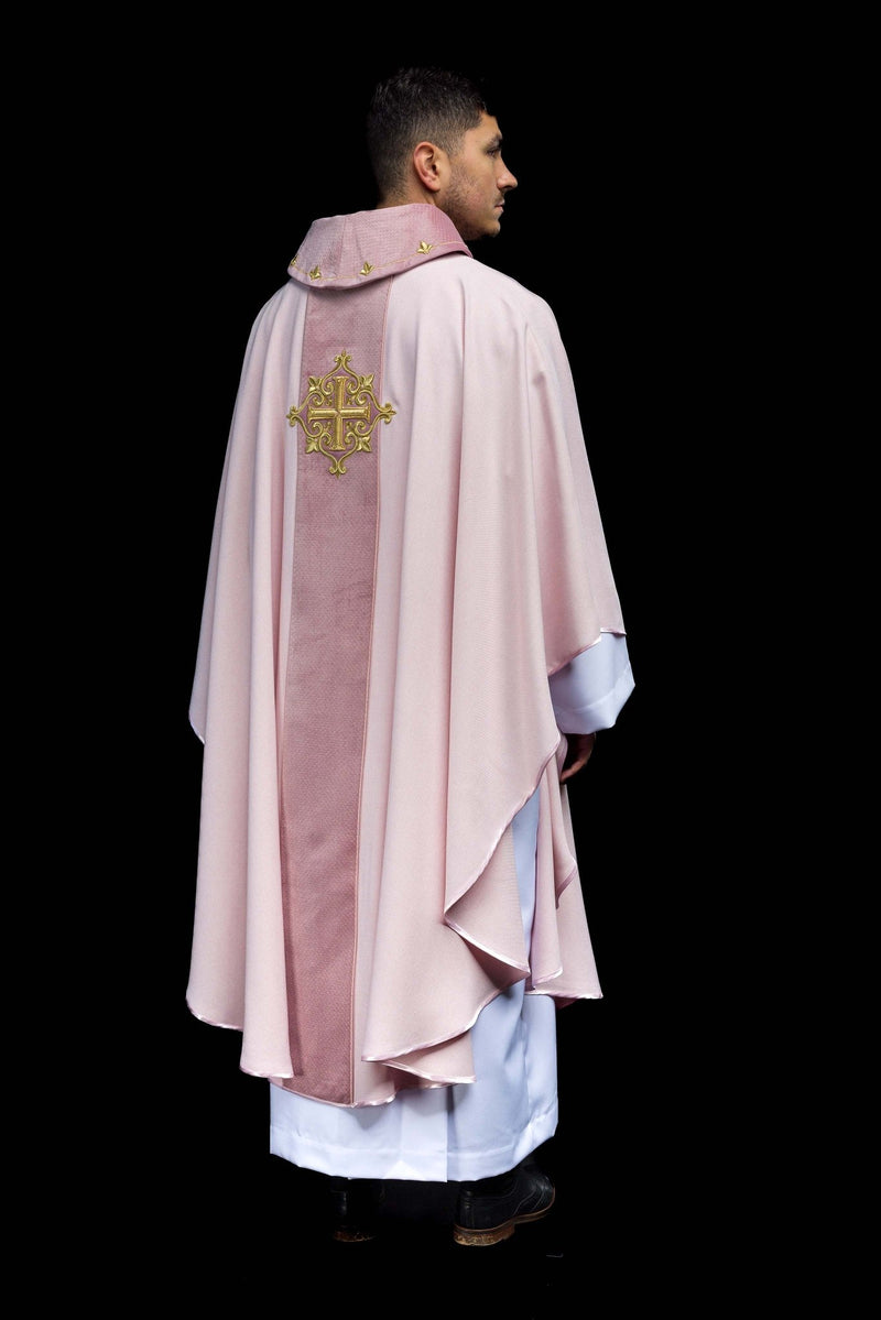 Ornat haftowany różowy, aksamit, symbol krzyża (H211) - zdjęcie 7
