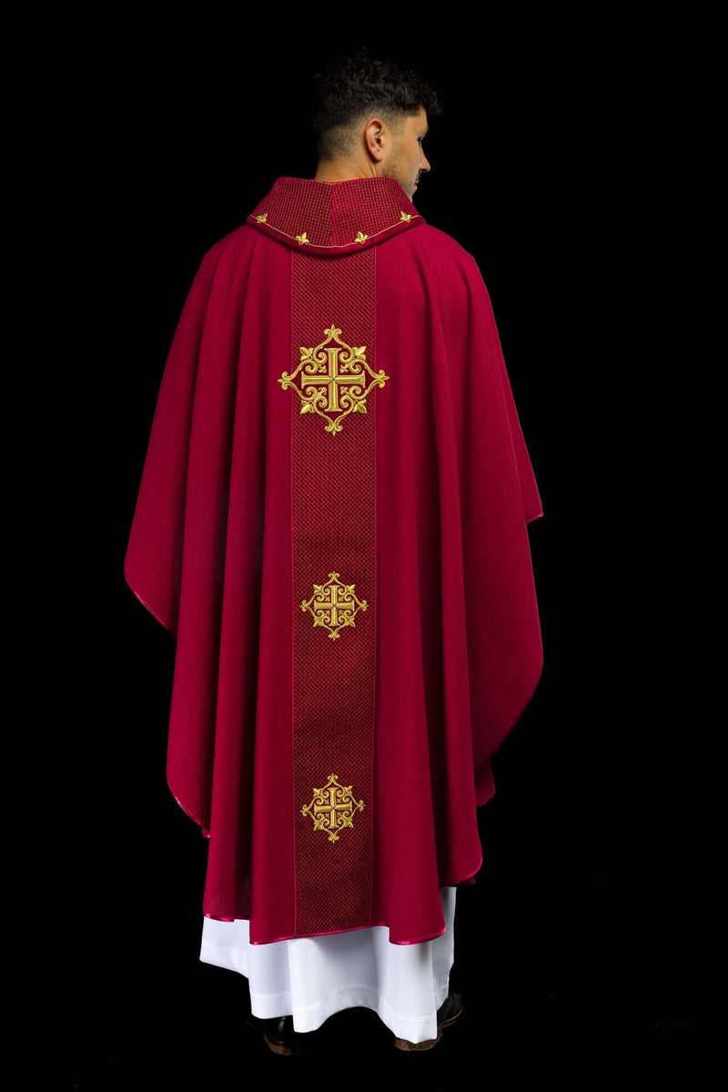 Ornat haftowany czerwony, pas aksamit, symbol krzyży (H214) - zdjęcie 7