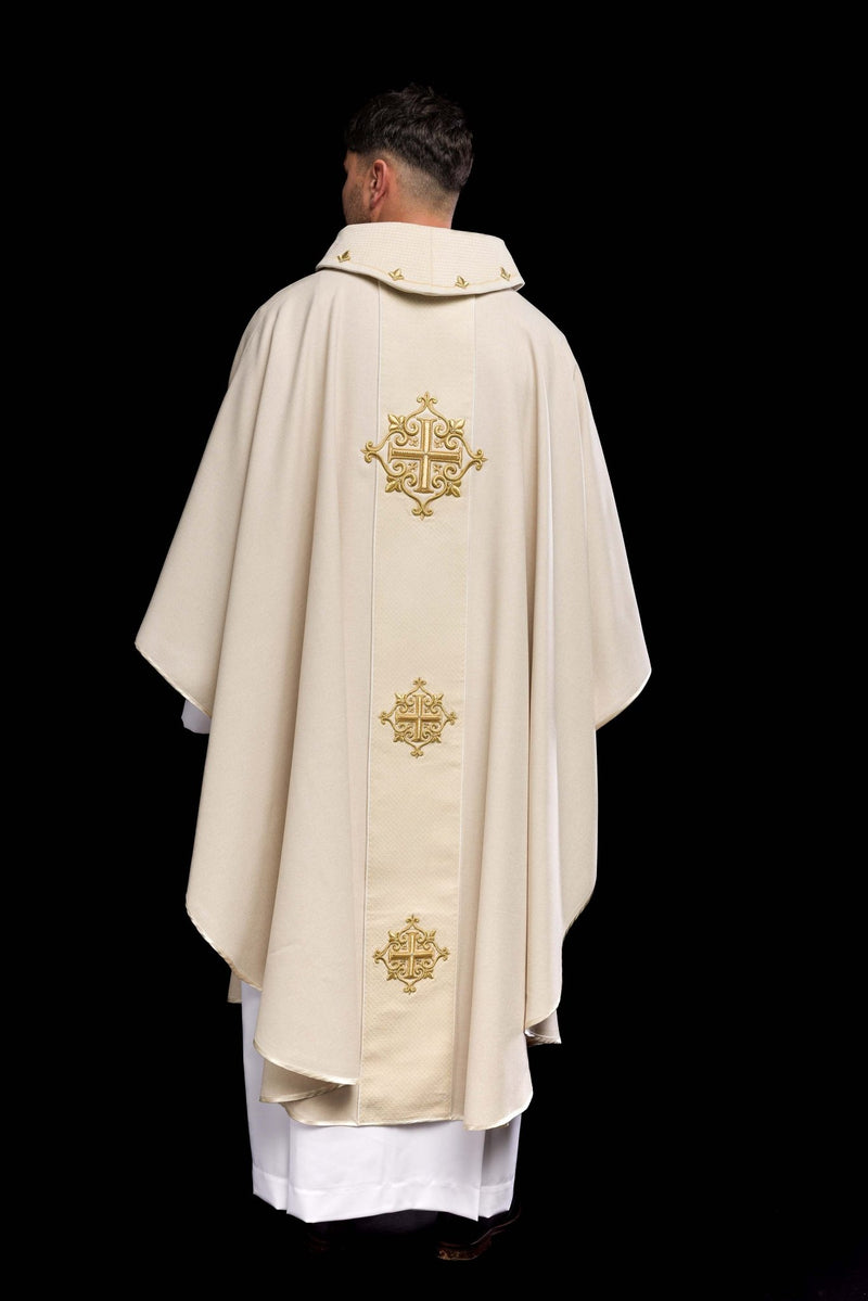 Ornat haftowany ecru, pas aksamit, symbol krzyży (H216) - zdjęcie 5