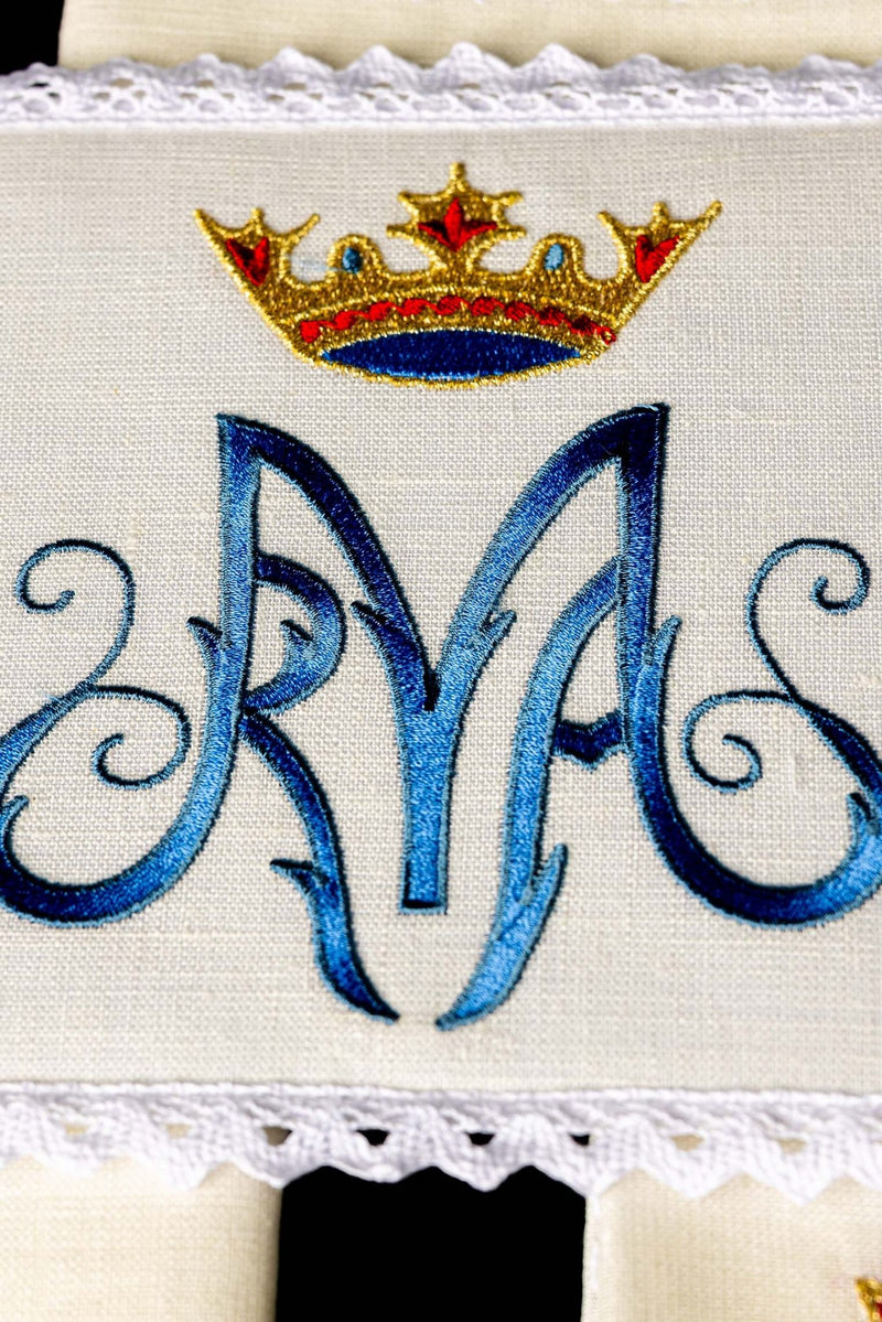 Bielizna kielichowa, lniana, haft Maryjny (126H) - zdjęcie 4