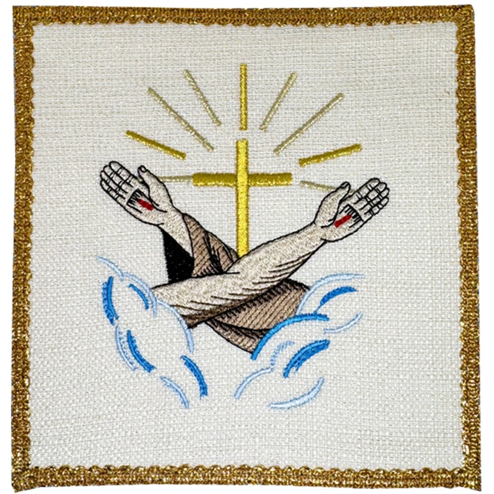 Palka haftowana z symbolem franciszkańskim - kolor ecru