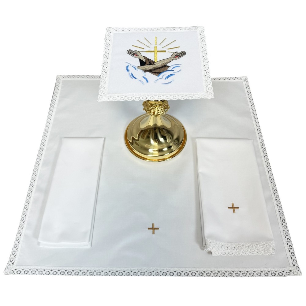 Bielizna kielichowa z symbolem franciszkańskim - Bawełna 100%