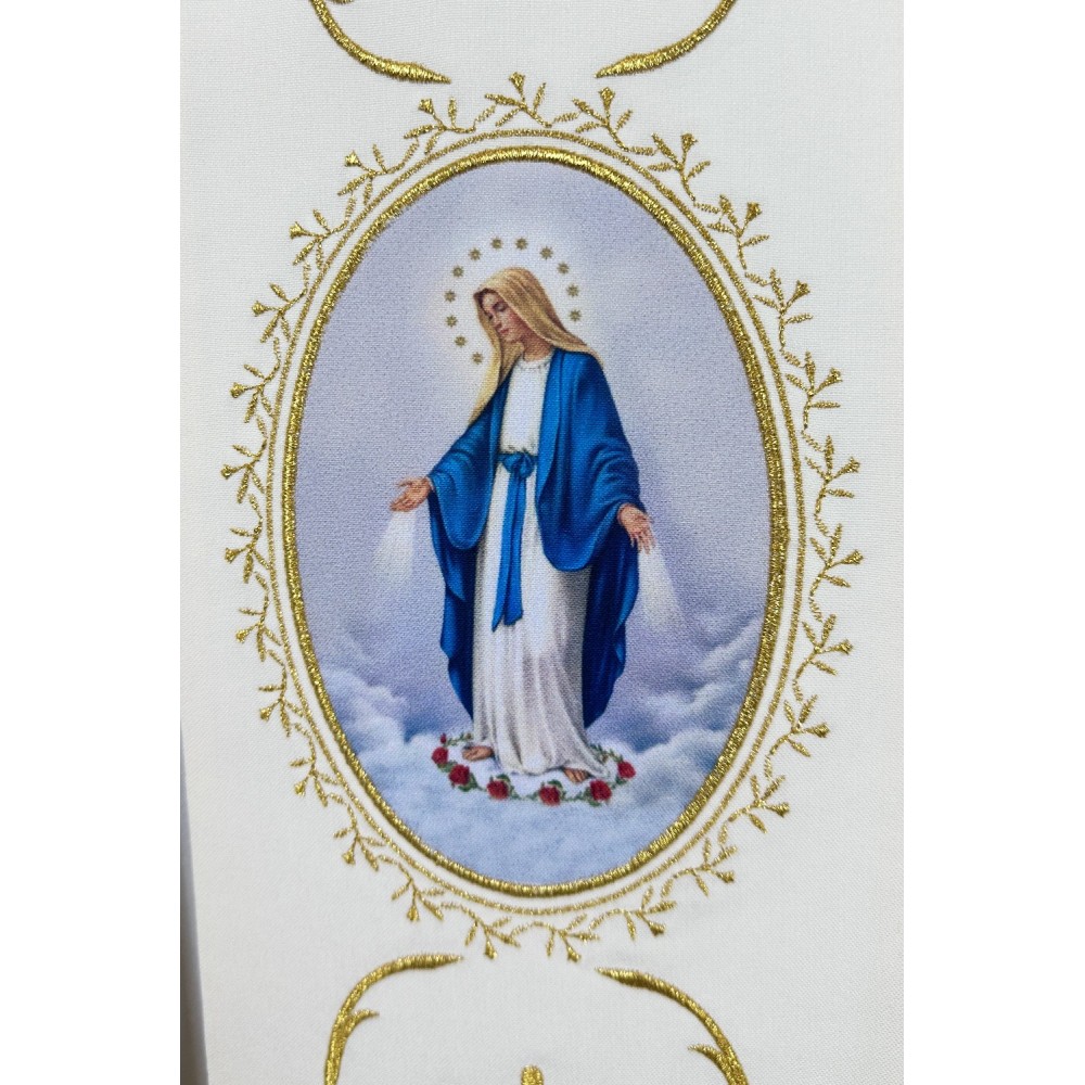 Stuła kapłańska MB Niepokalana - nadruk i haft liturgiczny - zdjęcie 3