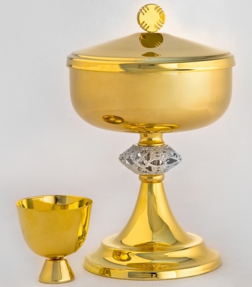 Puszka pod dwiema postaciami - koncelebra, mosiężna, pozłacana 23 cm - Brak kategorii - Nowość