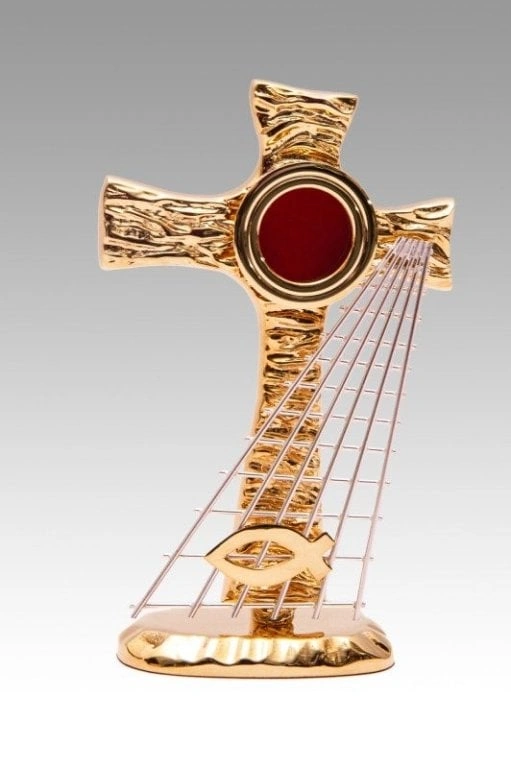 Relikwiarz mosiężny w kształcie krzyża - 19 cm - Brak kategorii - Nowość