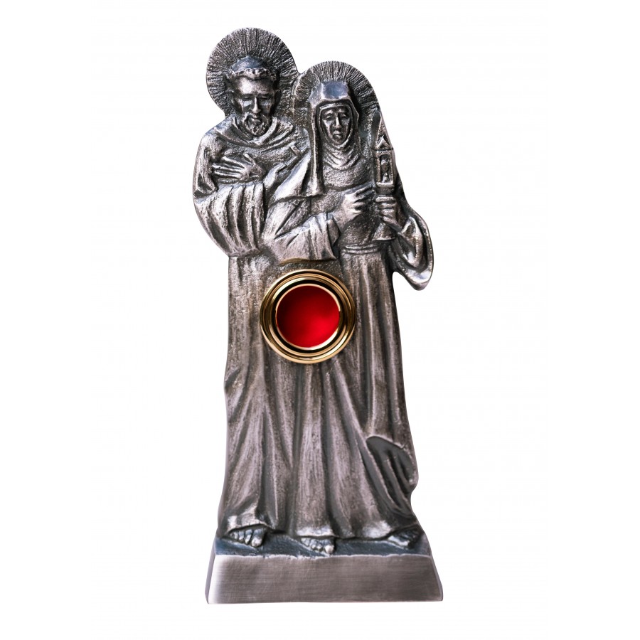 Złocony relikwiarz mosiężny 24 cm - Postać św. Franciszek i św. Klara - Brak kategorii - Nowość