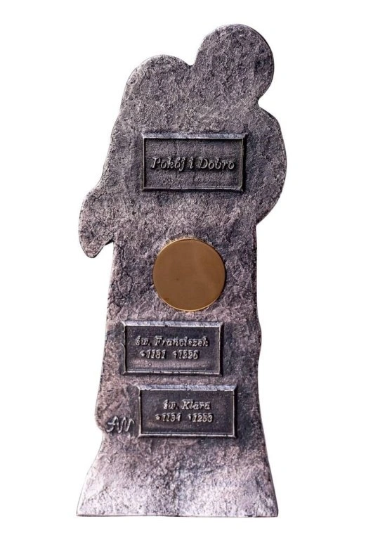 Złocony relikwiarz mosiężny 24 cm - Postać św. Franciszek i św. Klara - zdjęcie 2