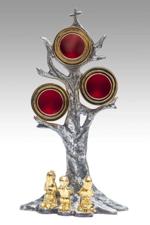 Relikwiarz mosiężny Fatima (na 3 relikwie) - wys. 27 cm - Brak kategorii - Nowość