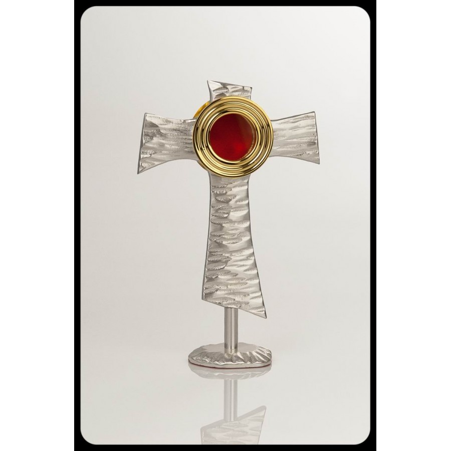 Relikwiarz mosiężny w kształcie franciszkańskiego symbolu. Dostępny w trzech kolorach - wys. 20 cm - zdjęcie 3