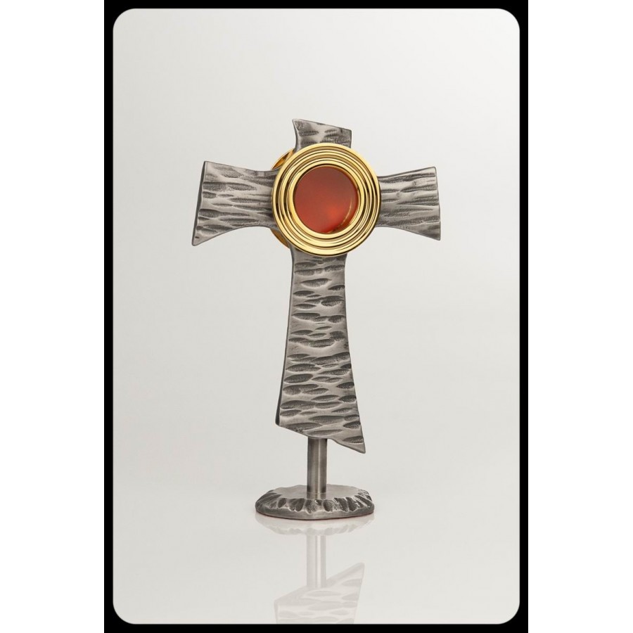 Relikwiarz mosiężny w kształcie franciszkańskiego symbolu. Dostępny w trzech kolorach - wys. 20 cm - zdjęcie 4