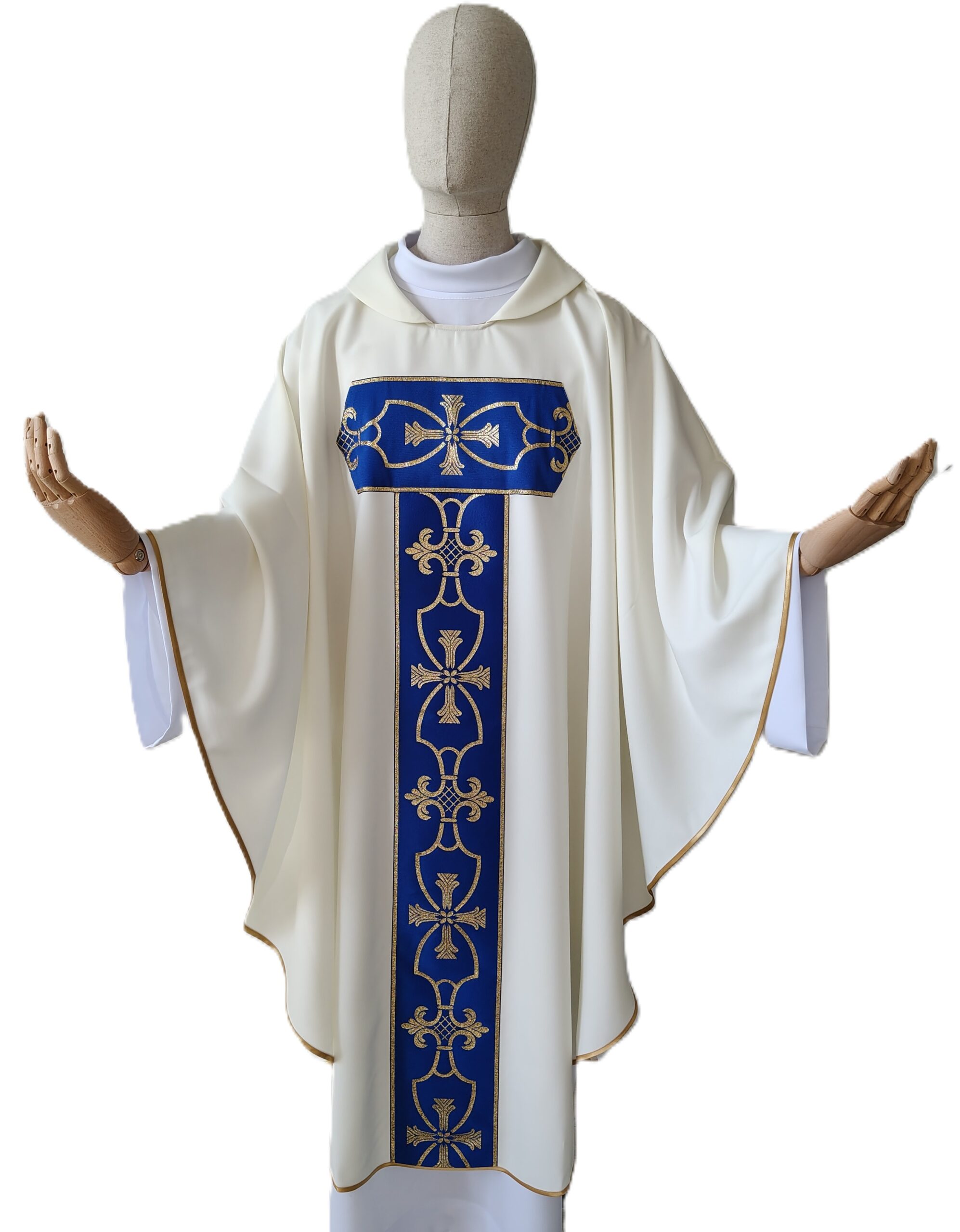 Ornat ecru Tau - pas maryjny, niebieski - Ornaty Maryjne - Nowość