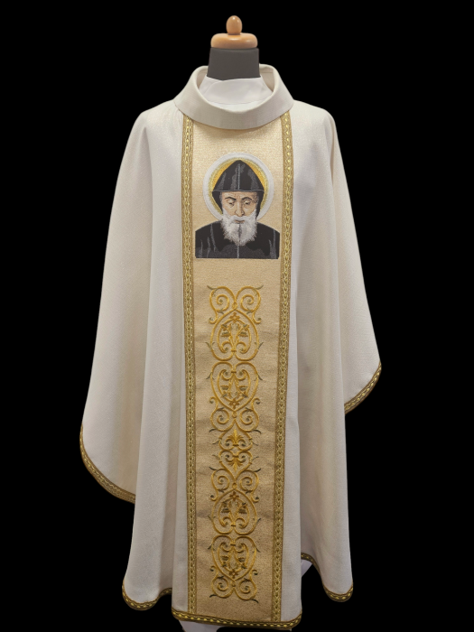 Ornat haftowany Święty Charbel – kremowy - zdjęcie 3