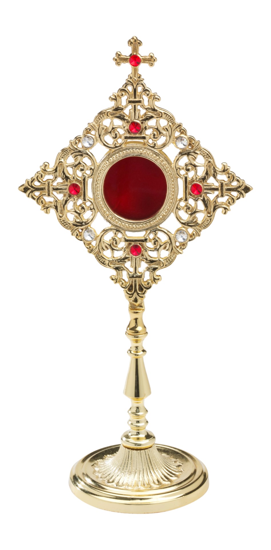 Relikwiarz - 32 cm, z kamieniami szlachetnymi, pozłacany (2)
