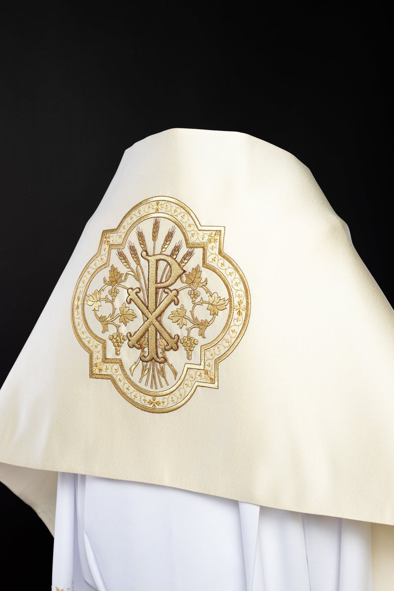 Welon liturgiczny haftowany PX, ecru satyna (22)