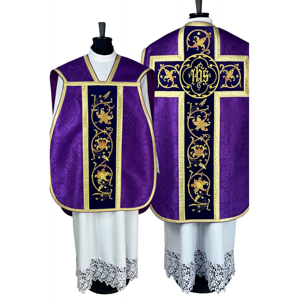 Ornat rzymski IHS - kolory liturgiczne, żakard (35) - zdjęcie 17