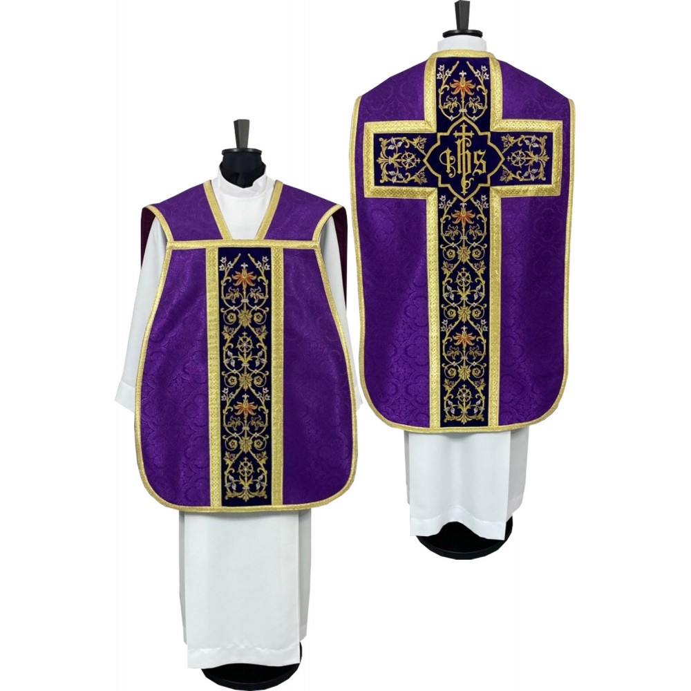 Ornat rzymski IHS - kolory liturgiczne, żakard (37) - zdjęcie 3