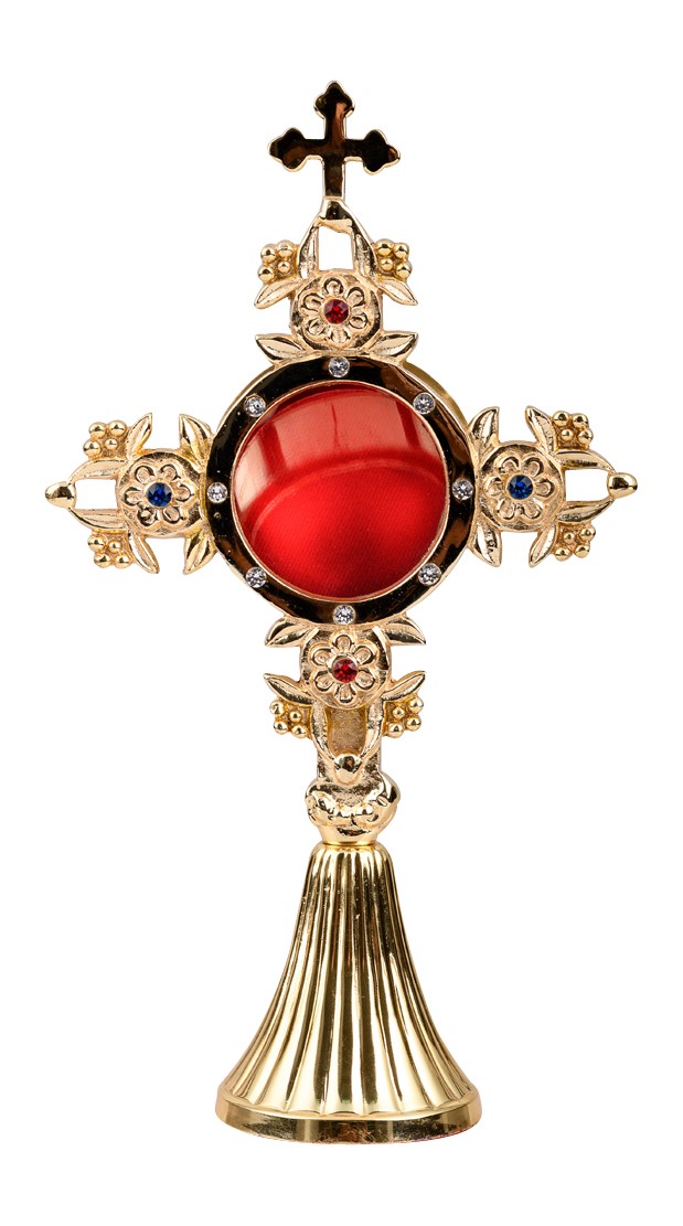 Relikwiarz pozłacany 25 cm - kamienie ozdobne (19)