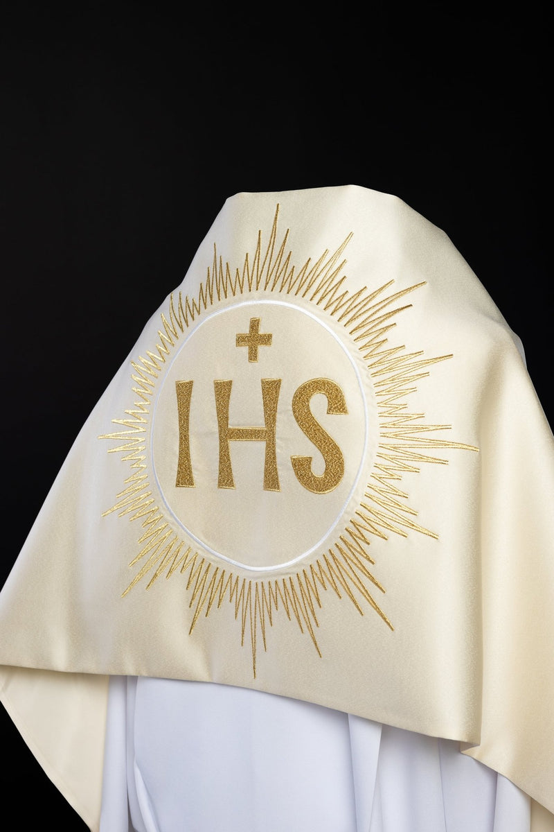 Welon liturgiczny IHS - ecru satyna (35)