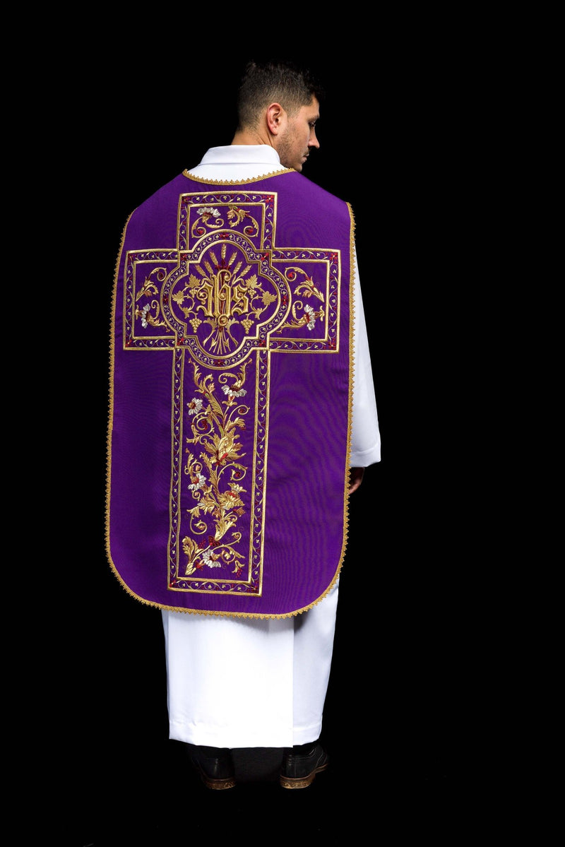 Ornat rzymski haftowany IHS - kolory liturgiczne (40) - Ornaty rzymskie