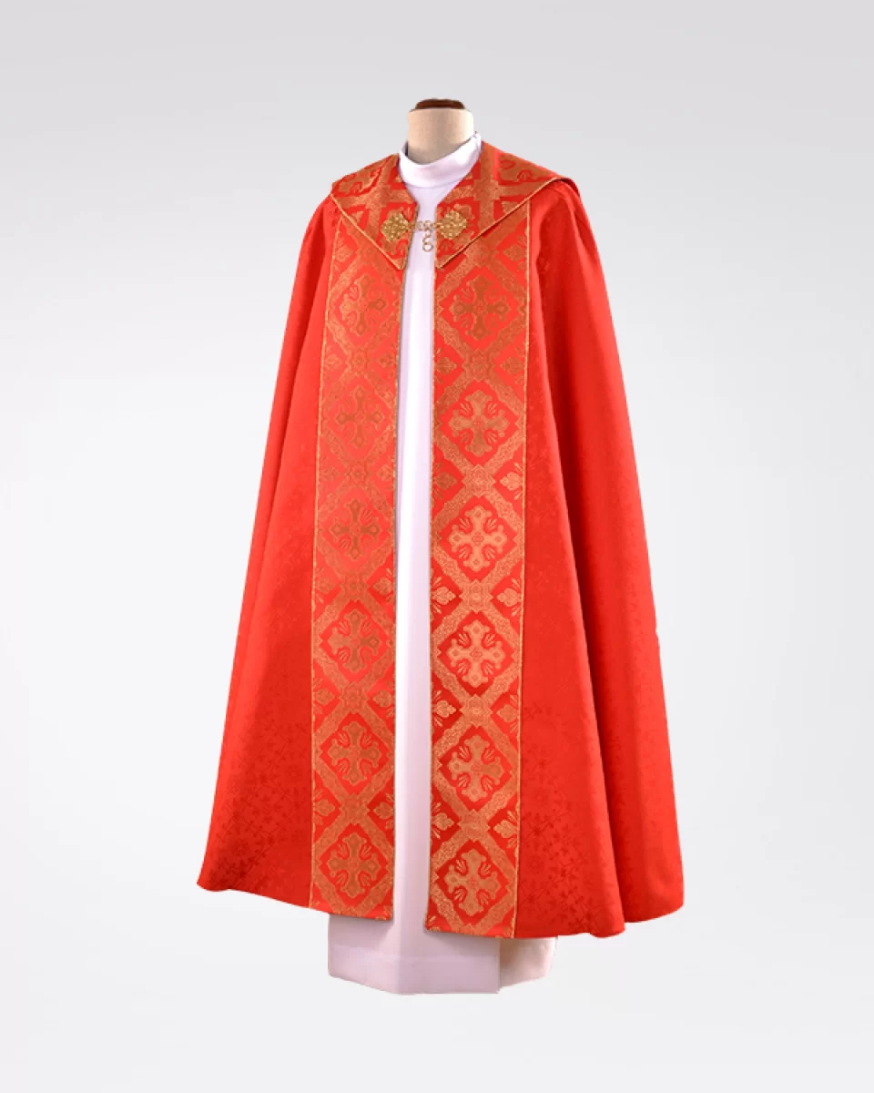 Kapa czerwona haftowana adamaszek (59) - KAPY LITURGICZNE