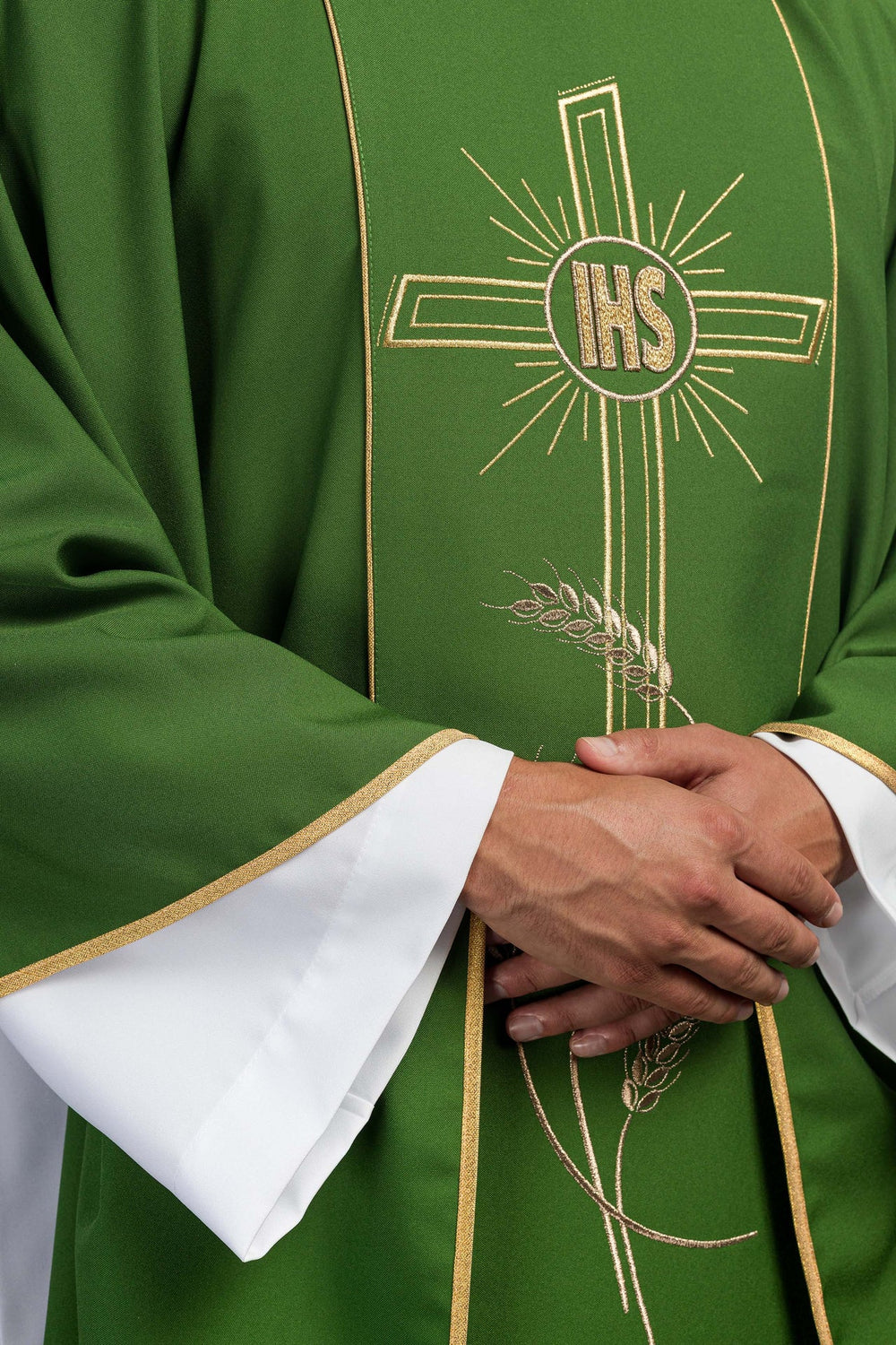 Ornat haftowany Krzyż z symbolem IHS - zielony (H14) - zdjęcie 3