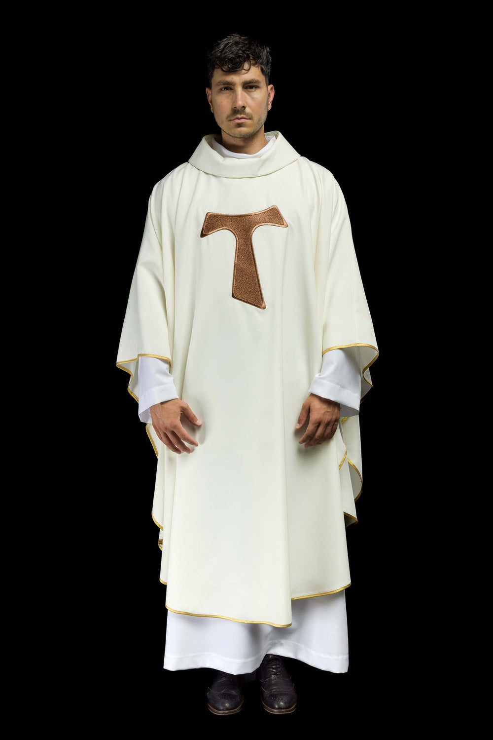 Ornat zdobiony franciszkańskim krzyżem TAU - ecru - Ornaty białe/ ecru