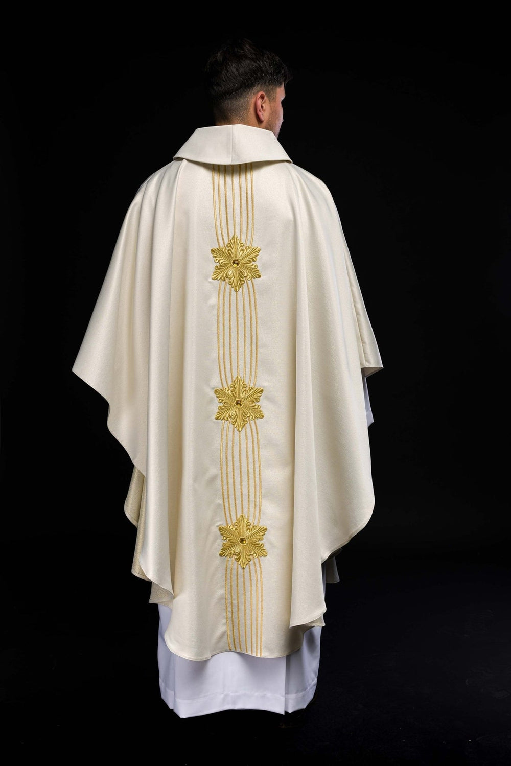 Ornat Maryjny błyszczący z kamieniami - ecru (H71) - zdjęcie 6