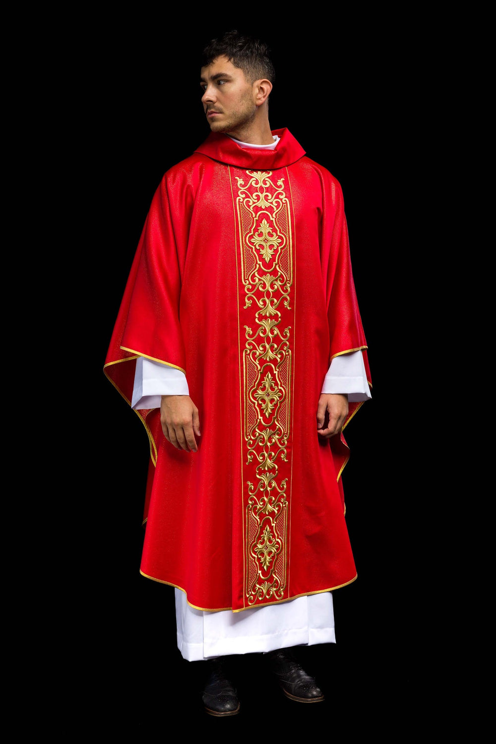Ornat bogato haftowany, tkanina błyszcząca - czerwony (H79) - zdjęcie 6