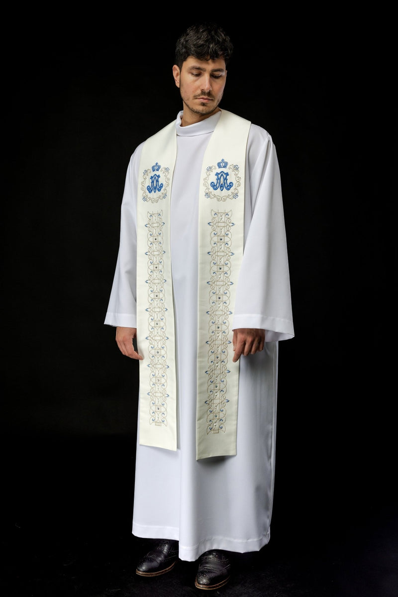 Stuła haftowana ecru, maryjna (1H) - EUCHARYSTYCZNE