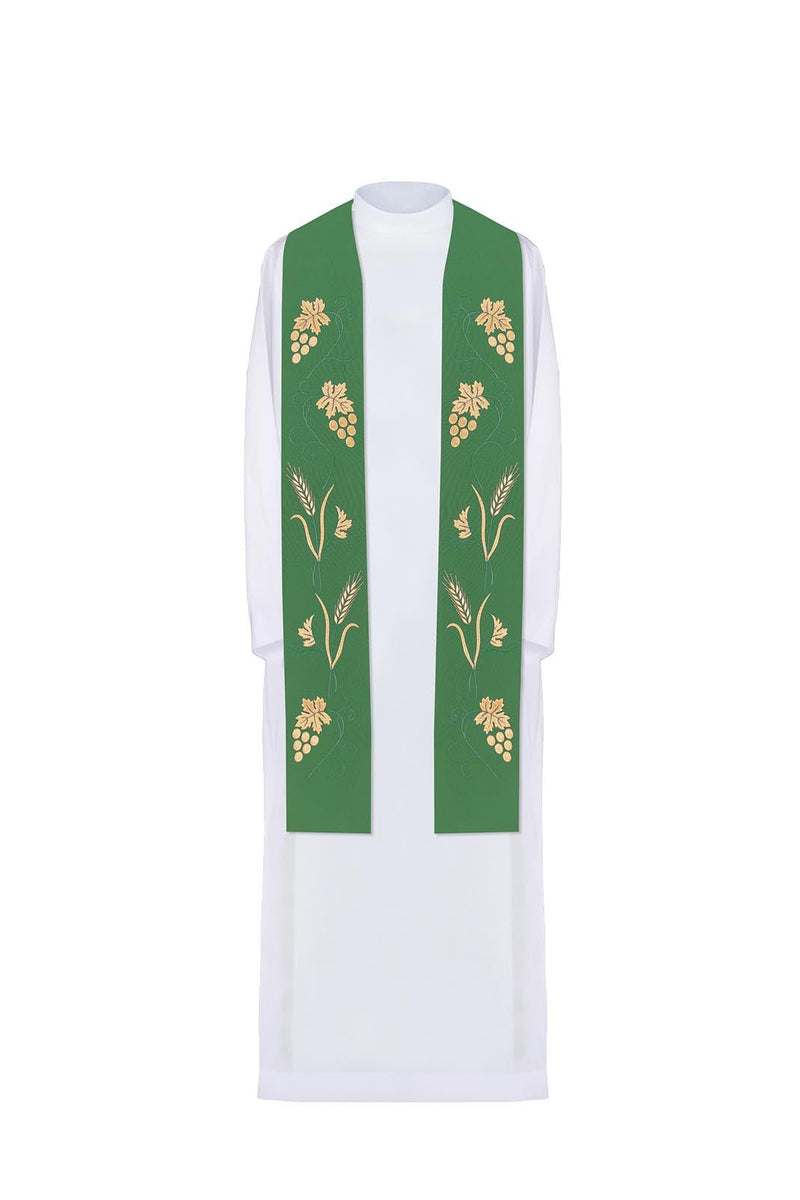 Stuła kapłańska haftowana zielona (8H) - EUCHARYSTYCZNE