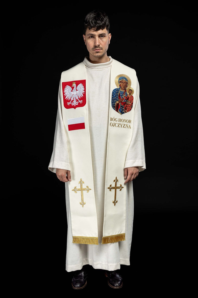 Stuła haftowana BÓG, HONOR, OJCZYZNA (14H) - Z POSTACIAMI
